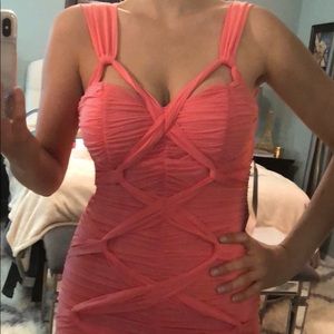 NEW Coral Bebe Ruched Dress